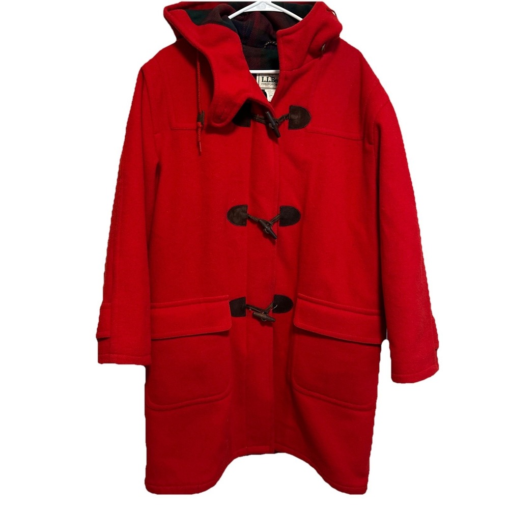 L.L. Bean Women's Red Wool Duffel Coat Toggle & Zip Closure Sz Large 100% Wool
